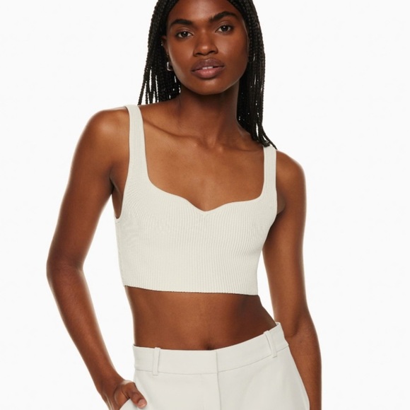 NWT Aritzia Babaton Estelle Sculpt Notch Knit Crop Top in Toasty Chaud - Picture 4 of 4